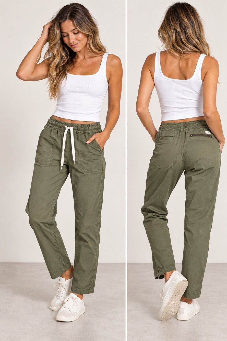 Vuori Ripstop Pants Olive Green Organic Cotton Stretch Drawstring Size L